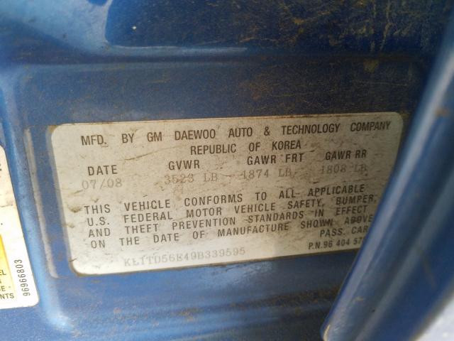 KL1TD56E49B339595 - 2009 CHEVROLET AVEO LS  ფოტო 10
