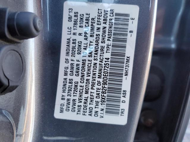 19XFB2F90DE072514 - 2013 HONDA CIVIC EXL GRAY photo 12