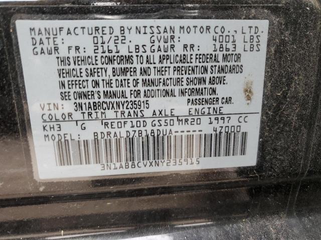 3N1AB8CVXNY235915 - 2022 NISSAN SENTRA SV BLACK photo 12