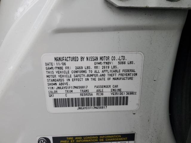 JNKAY01F17M456817 - 2007 INFINITI M35 BASE WHITE photo 12