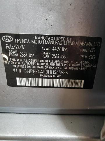 5NPE24AF0HH565986 - 2017 HYUNDAI SONATA SE SILVER photo 12