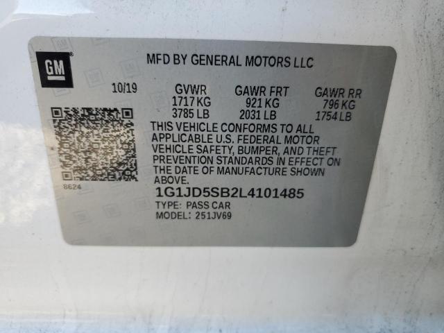 1G1JD5SB2L4101485 - 2020 CHEVROLET SONIC LT WHITE photo 12