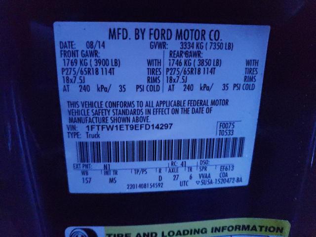 1FTFW1ET9EFD14297 - 2014 FORD F150 SUPERCREW BLUE photo 12