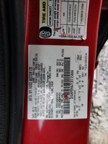 3FAHP0HA7CR155666 - 2012 FORD FUSION SE RED photo 12