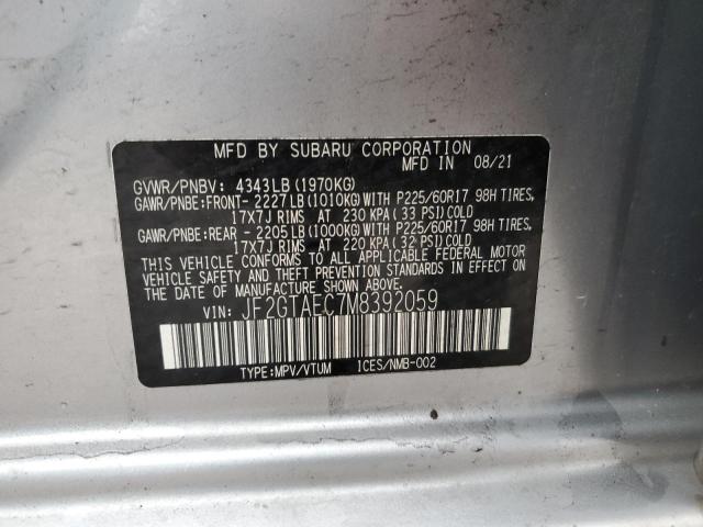 JF2GTAEC7M8392059 - 2021 SUBARU CROSSTREK PREMIUM 银色 照片 12