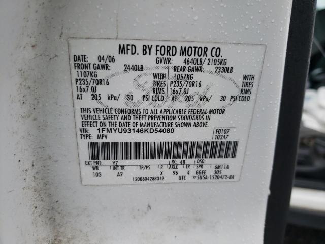 1FMYU93146KD54080 - 2006 FORD ESCAPE XLT WHITE photo 12