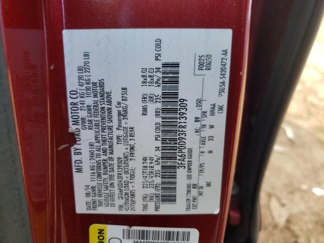 3FA6P0D93FR139309 - 2015 FORD FUSION TITANIUM RED photo 13