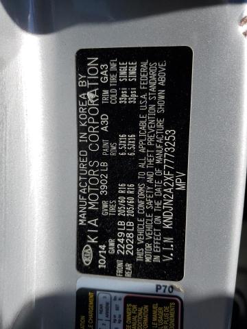 KNDJN2A2XF7773253 - 2015 KIA SOUL SILVER photo 12