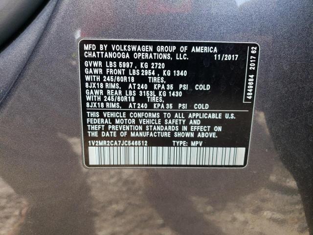 1V2MR2CA7JC546512 - 2018 VOLKSWAGEN ATLAS SEL GRAY photo 13