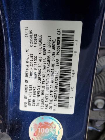 1HGCR2F86GA138062 - 2016 HONDA ACCORD EXL BLUE photo 12