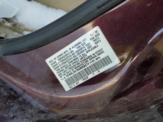 5FNRL3H78AB058474 - 2010 HONDA ODYSSEY EXL BURGUNDY photo 13