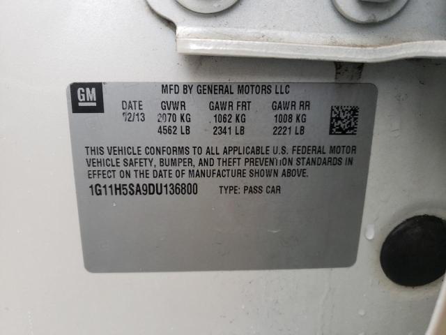 1G11H5SA9DU136800 - 2013 CHEVROLET MALIBU LTZ თეთრი ფოტო 12
