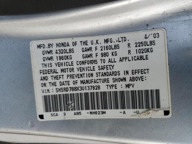 SHSRD788X3U137928 - 2003 HONDA CR-V EX SILVER photo 13