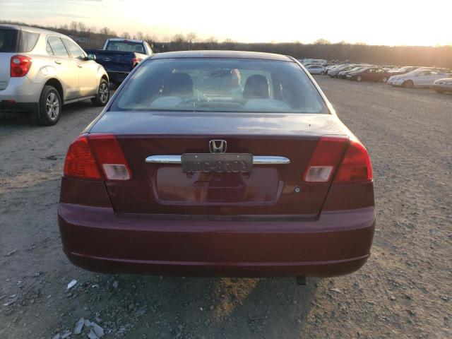 1HGES16562L074812 - 2002 HONDA CIVIC LX BURGUNDY photo 6