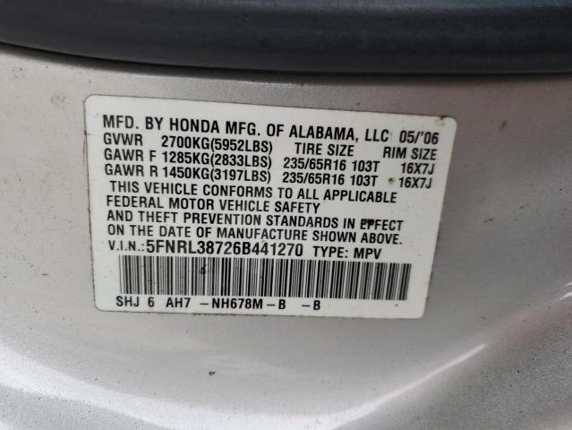 5FNRL38726B441270 - 2006 HONDA ODYSSEY EXL SILVER photo 13