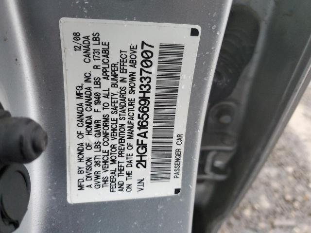 2HGFA16569H337007 - 2009 HONDA CIVIC LX SILVER photo 12