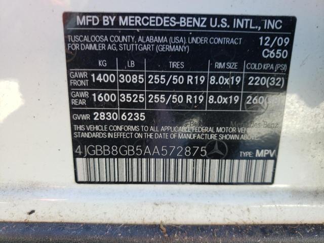 4JGBB8GB5AA572875 - 2010 MERCEDES-BENZ ML 350 4MATIC WHITE photo 13