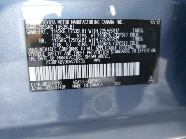 2T3BF4DV9CW270235 - 2012 TOYOTA RAV4 BLUE photo 13