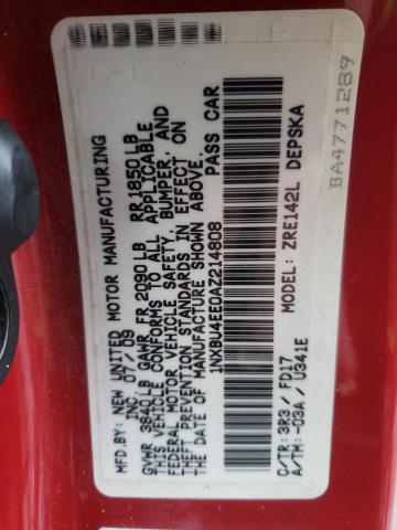 1NXBU4EE0AZ214808 - 2010 TOYOTA COROLLA BASE RED photo 12