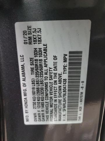5FNRL6H79LB047438 - 2020 HONDA ODYSSEY EXL GRAY photo 13