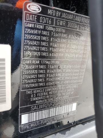 SALWR2VF2GA651121 - 2016 LAND ROVER RANGE ROVE HSE BLACK photo 14
