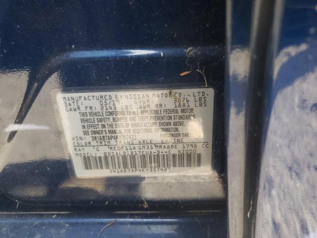 3N1AB7AP4KY357423 - 2019 NISSAN SENTRA S BLUE photo 12