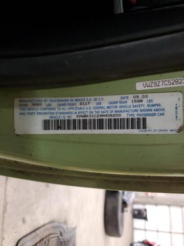 3VWBK31C24M406200 - 2004 VOLKSWAGEN NEW BEETLE GL 绿色 照片 12
