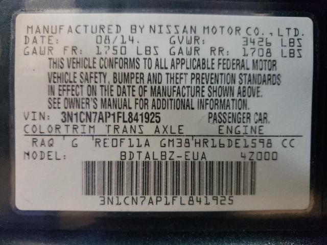 3N1CN7AP1FL841925 - 2015 NISSAN VERSA S BLUE photo 13