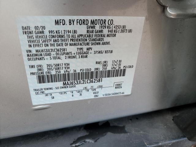 MAJ6S3JL2LC362581 - 2020 FORD ECOSPORT SES SILVER photo 13