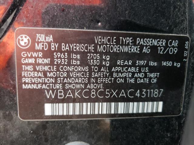 WBAKC8C5XAC431187 - 2010 BMW 750 LI XDRIVE BLACK photo 12