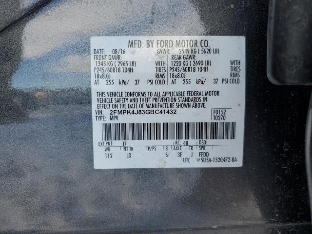 2FMPK4J83GBC41432 - 2016 FORD EDGE SEL GRAY photo 12