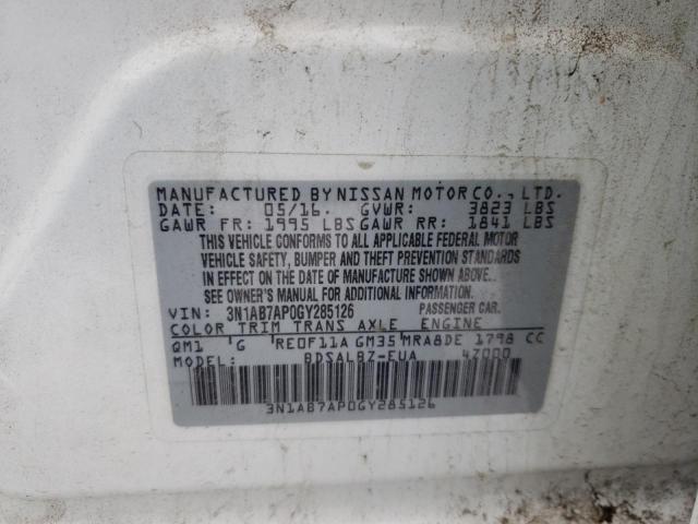 3N1AB7AP0GY285126 - 2016 NISSAN SENTRA S WHITE photo 13