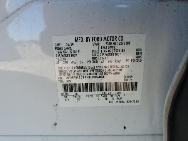 2FMPK3J97KBC05464 - 2019 FORD EDGE SEL WHITE photo 13