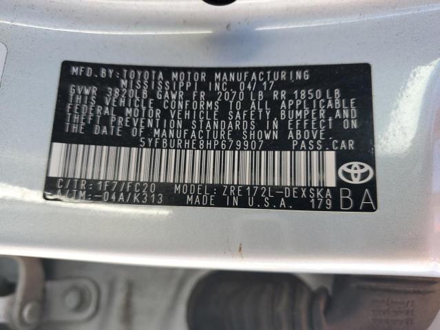 5YFBURHE8HP679907 - 2017 TOYOTA COROLLA L SILVER photo 12