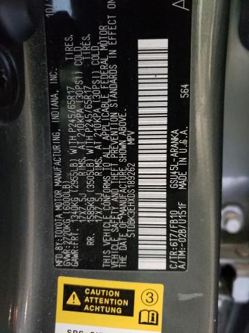 5TDBK3EHXDS189262 - 2013 TOYOTA HIGHLANDER BASE Жасыл фото 13