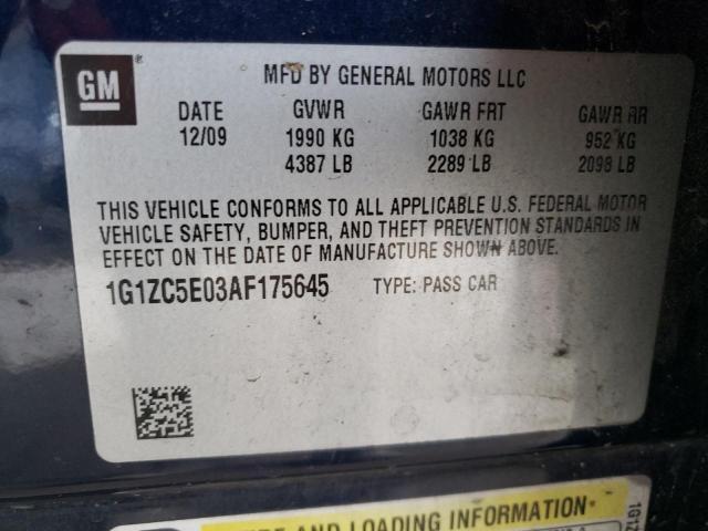 1G1ZC5E03AF175645 - 2010 CHEVROLET MALIBU 1LT BLACK photo 12