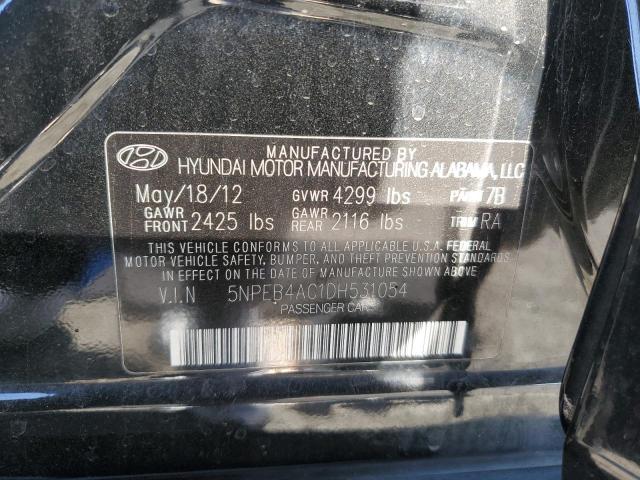 5NPEB4AC1DH531054 - 2013 HYUNDAI SONATA GLS BLACK photo 12