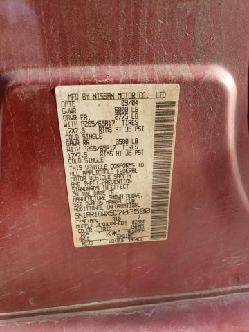 5N1AR18WX5C702580 - 2005 NISSAN PATHFINDER LE 勃艮第红 照片 13