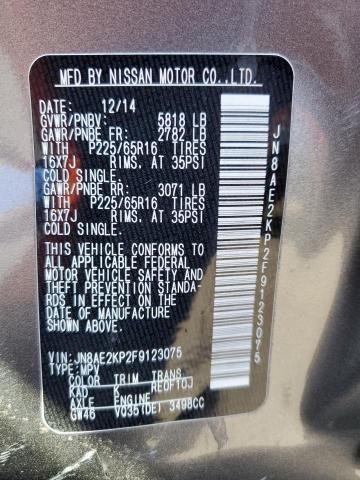 JN8AE2KP2F9123075 - 2015 NISSAN QUEST S SILVER photo 12