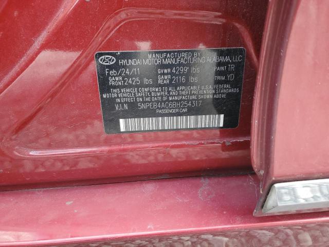 5NPEB4AC6BH254317 - 2011 HYUNDAI SONATA GLS RED photo 12