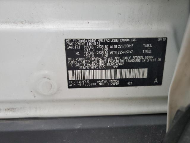 2T3W1RFV8KC012556 - 2019 TOYOTA RAV4 XLE WHITE photo 13