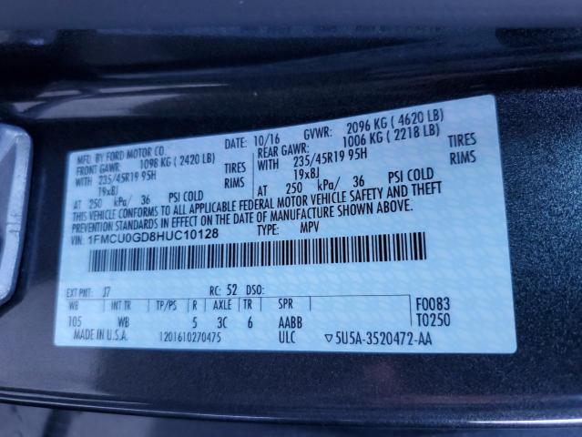 1FMCU0GD8HUC10128 - 2017 FORD ESCAPE SE CHARCOAL photo 12