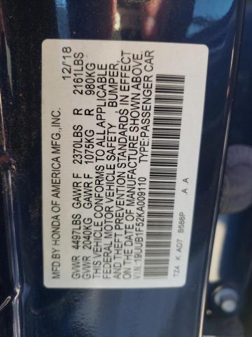 19UUB1F52KA009110 - 2019 ACURA TLX TECHNOLOGY BLUE photo 12