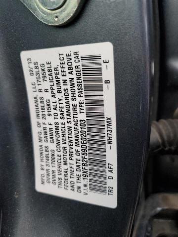 19XFB2F59DE020103 - 2013 HONDA CIVIC LX GRAY photo 13