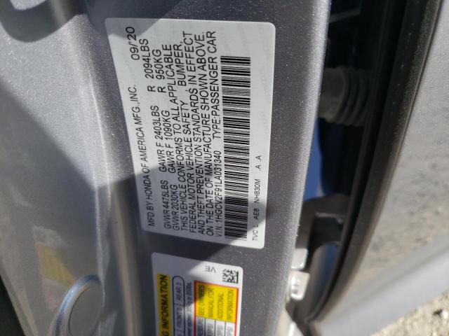 1HGCV2F91LA031340 - 2020 HONDA ACCORD TOURING SILVER photo 12