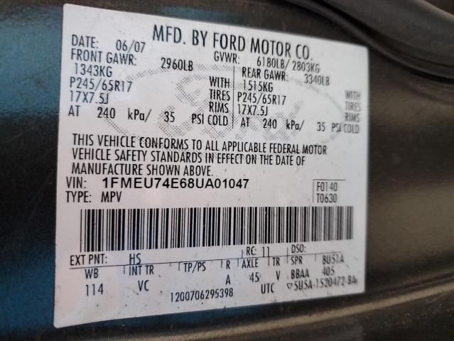 1FMEU74E68UA01047 - 2008 FORD EXPLORER EDDIE BAUER GRAY photo 12