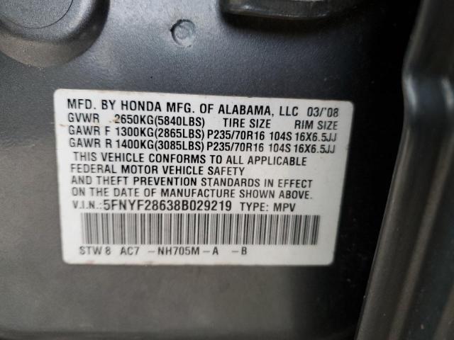 5FNYF28638B029219 - 2008 HONDA PILOT EXL GRAY photo 13