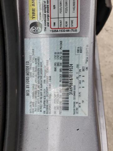 3FAHP08187R119524 - 2007 FORD FUSION SEL GRAY photo 12