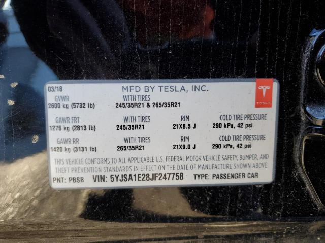 5YJSA1E28JF247758 - 2018 TESLA MODEL S CHARCOAL photo 13