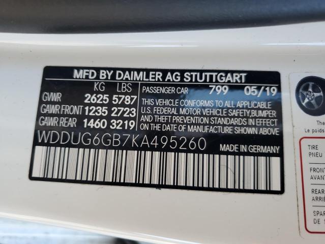 WDDUG6GB7KA495260 - 2019 MERCEDES-BENZ S 450 WHITE photo 12